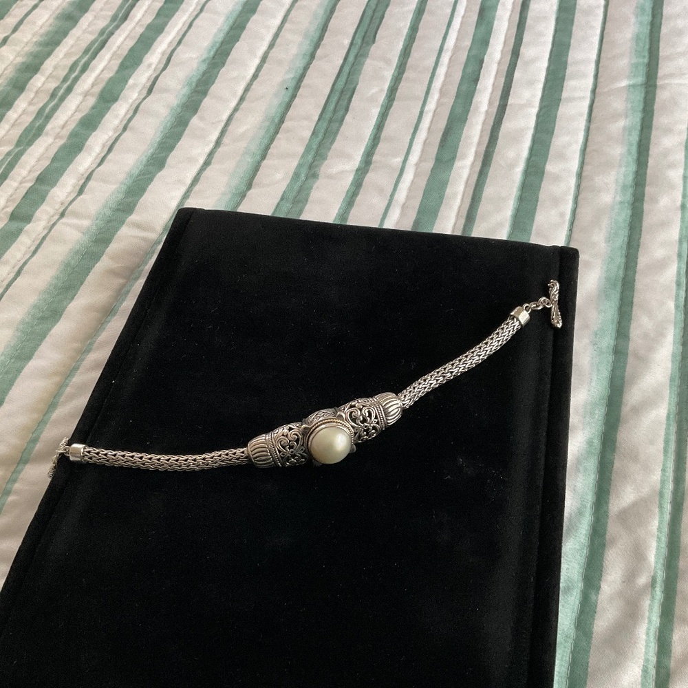 Sterling silver, white and yellow 14 karat pearl bracelet